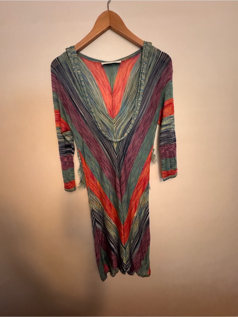 Trina Turk Multicolor Chevron V-Neck Long Sleeve Dress
